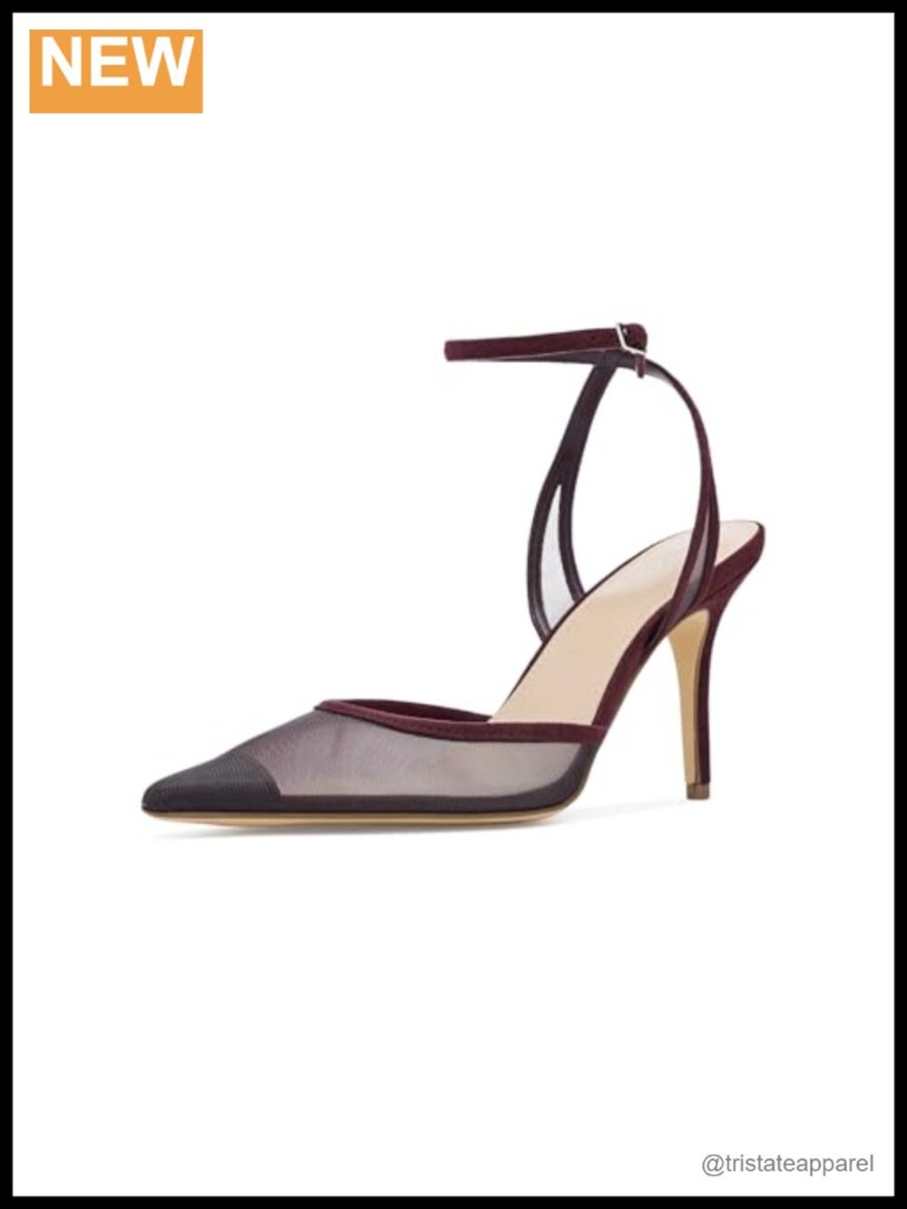 Calvin Klein Ozala Dark Red Mesh Pointed Toe Stiletto Heel Buckle Pump
